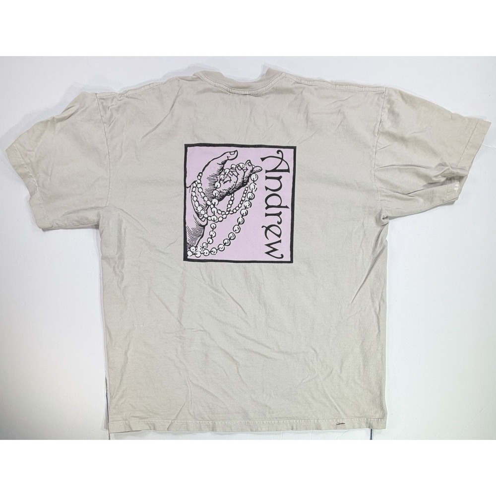 Vintage Andrew USA Made Minimalist Graphic T Shirt Tan Beige XL 90s